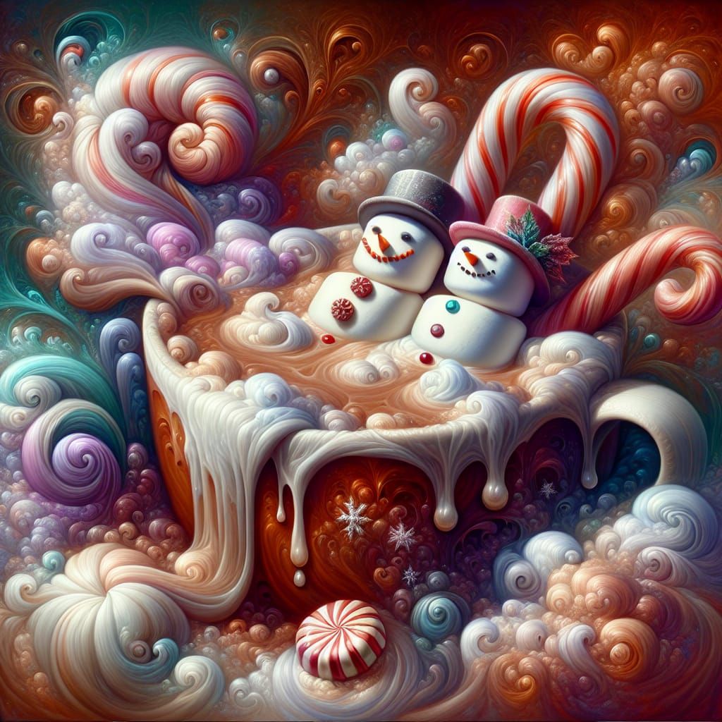 Dreamlike Spa Scene in Whimsical Folk Art Style