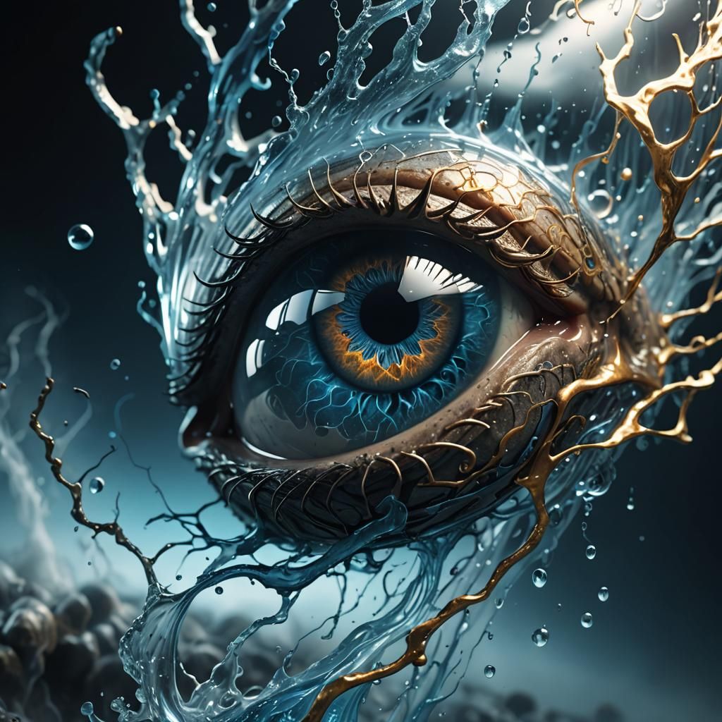 Surreal Glass A with Eye and Brain in Fog