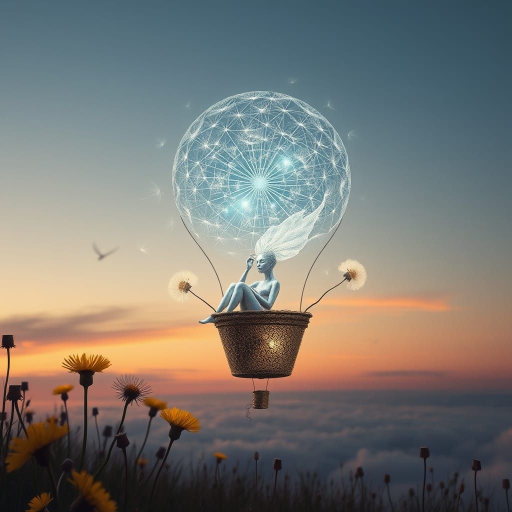 Ethereal Filigree Being in Dandelion Balloon