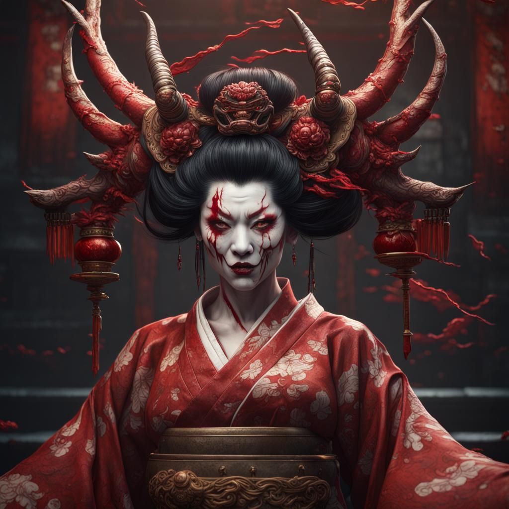 Bloody Geisha Demon: Detailed Matte Painting