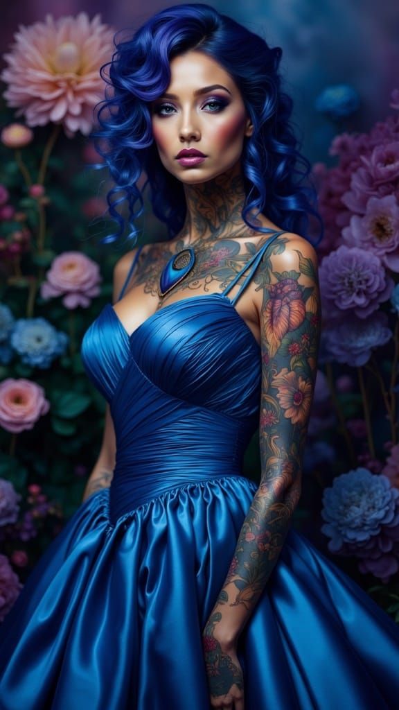 Cyberpunk Goddess in Elegant Satin Evening Dress