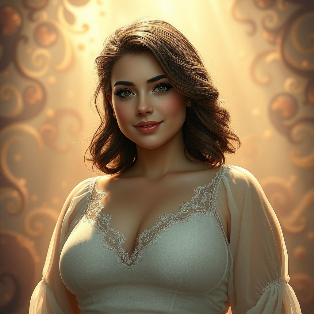 Ethereal Woman in Ivory Chemise with Delicate Lace Trim