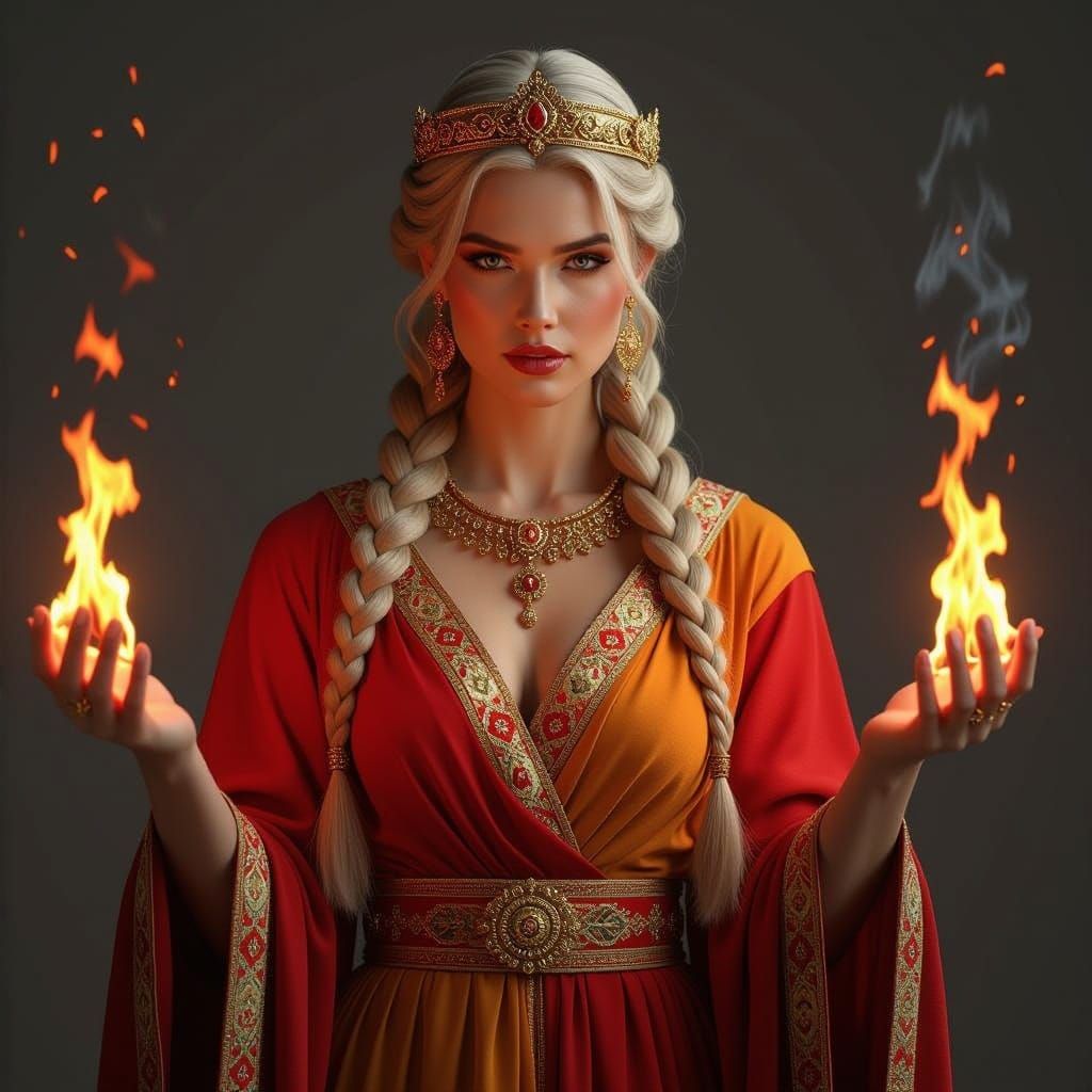 Georgian Goddess of Fire in Ancient Style Toga Gown