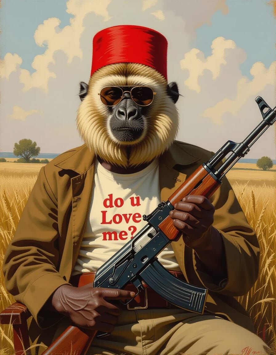 Gelada Monkey with Rifle in Earthy Realism Style