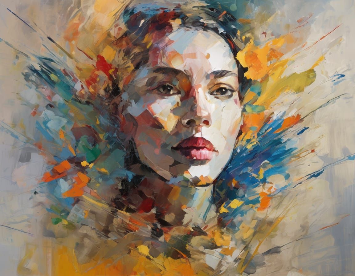 Vibrant Expressionist Portrait with Arms Outstretched in Joy