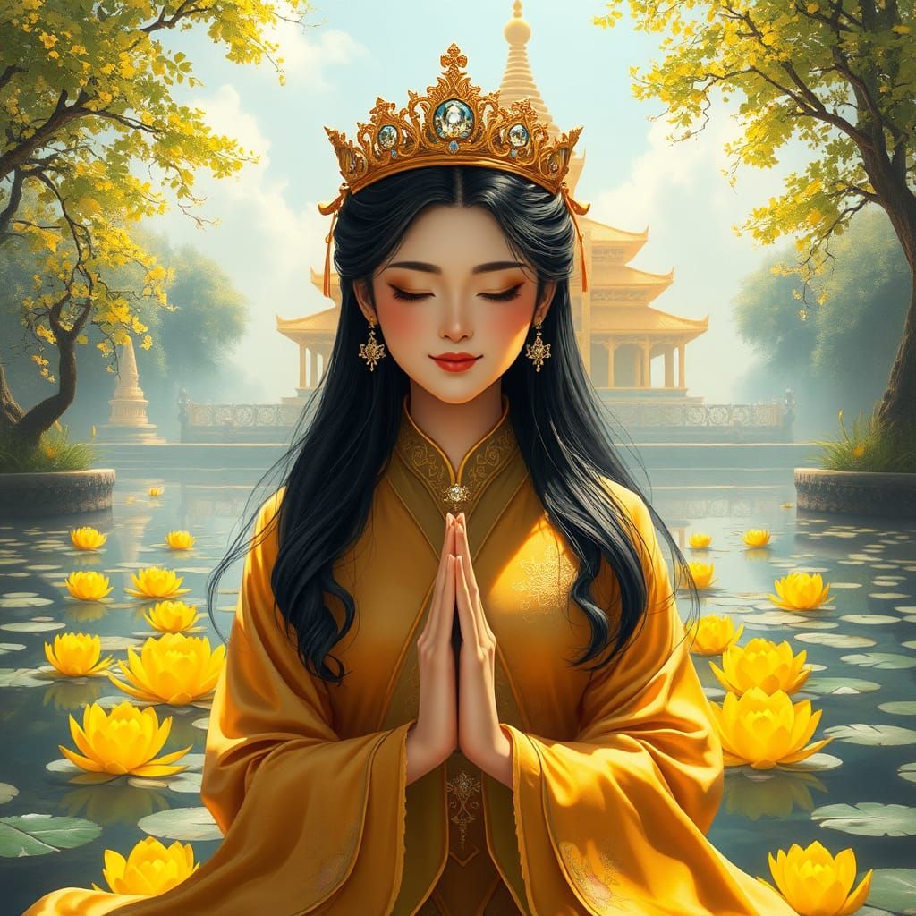 Asian Woman in Gold: Detailed Matte Painting