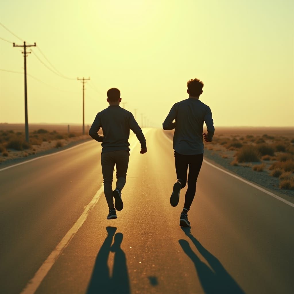 Cinematic Sprint on Deserted Road: Film Still