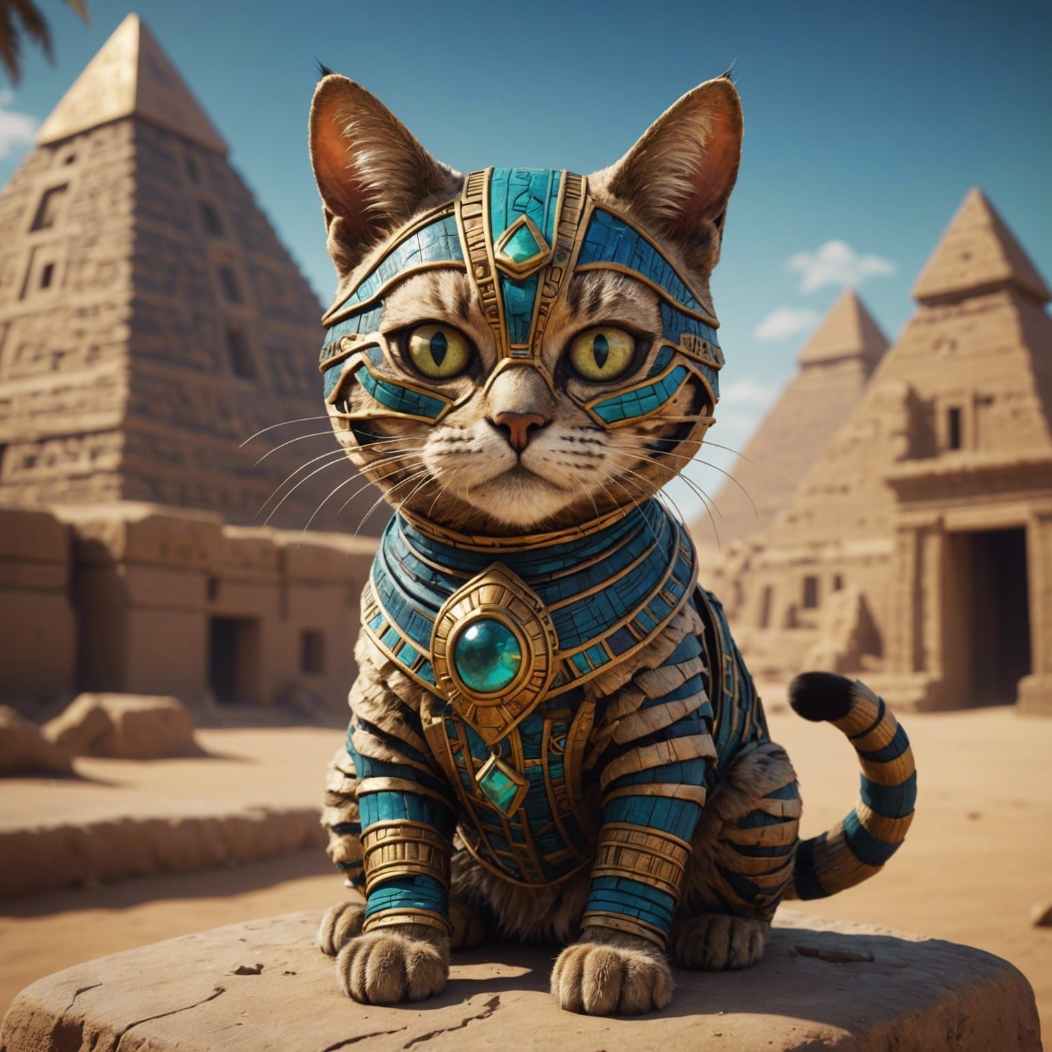Mummy Cat in Pyramid: Detailed Matte Painting