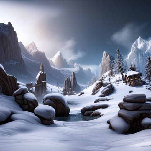Detailed Matte Painting of a Snowy Landscape