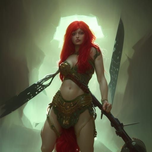 Goddess of War Portrait in Art Nouveau Style