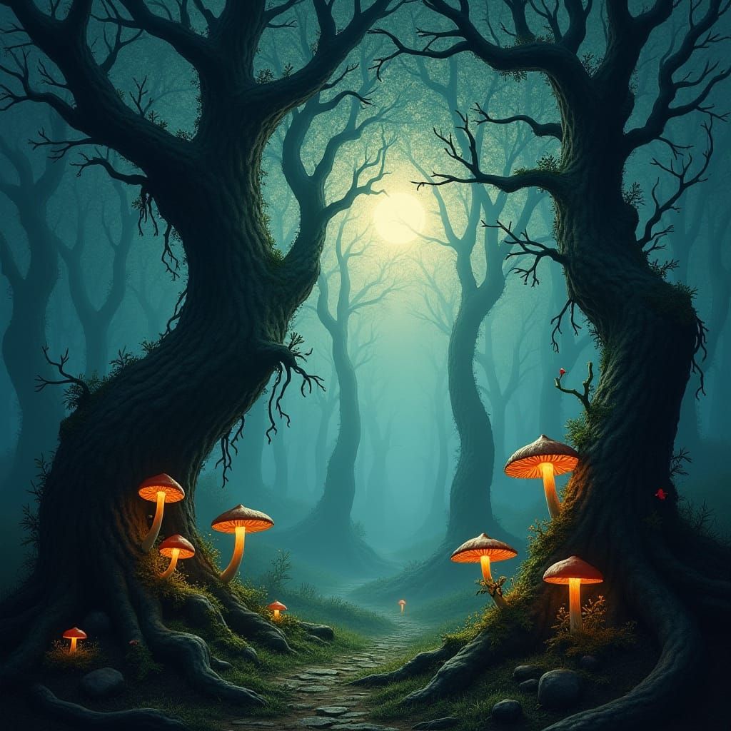Mystical Forest in Dreamlike Fantasy Art Style