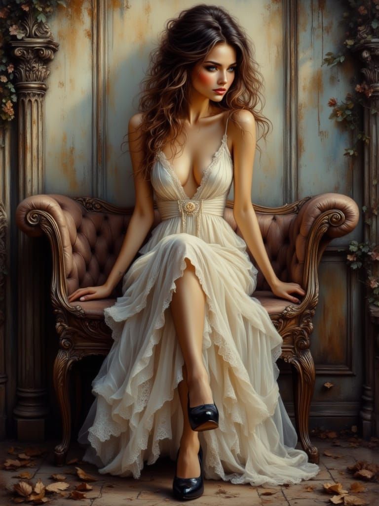 Elegant Figure Study in White Linen Dress