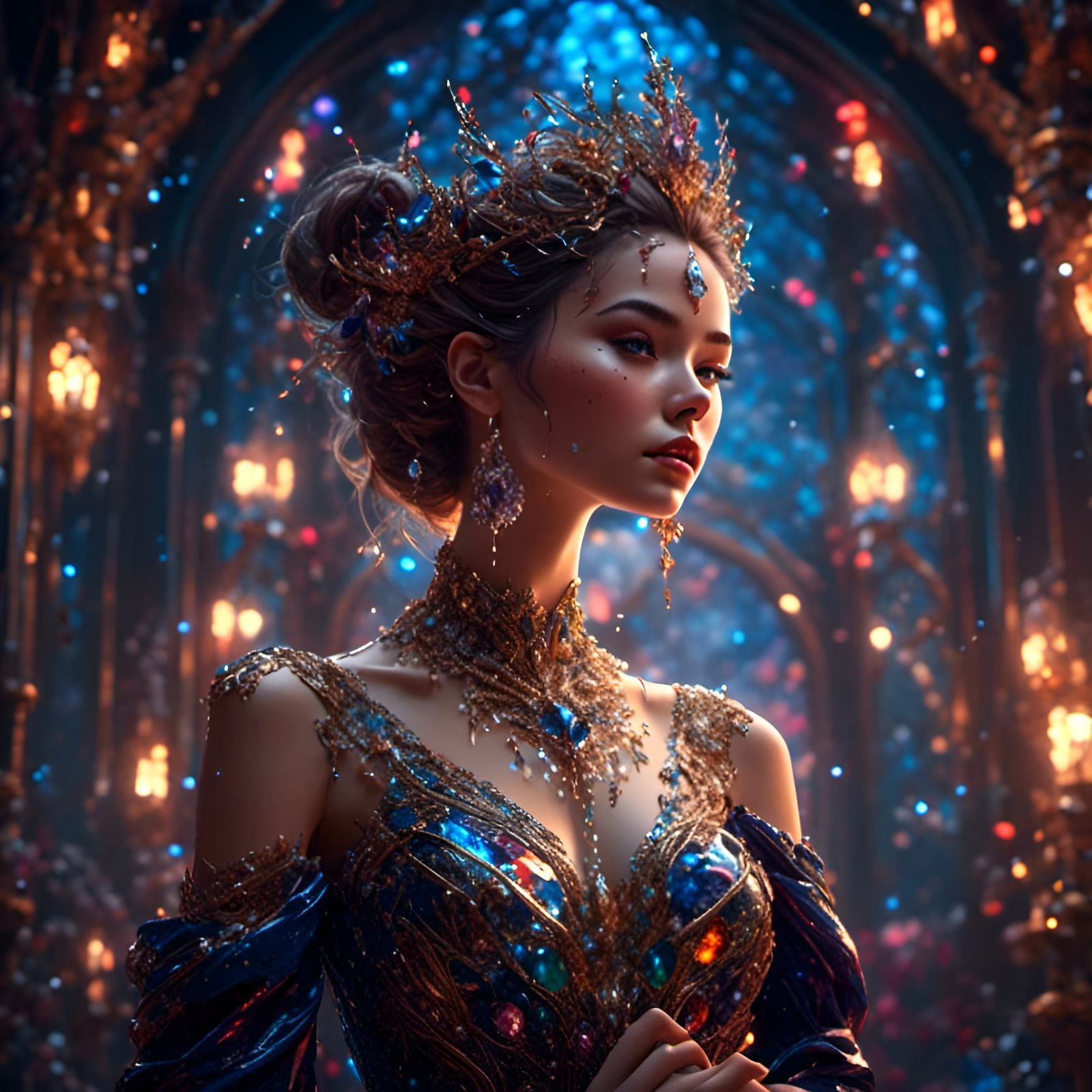 Woman in Gown with Jewels: Fantasy Art