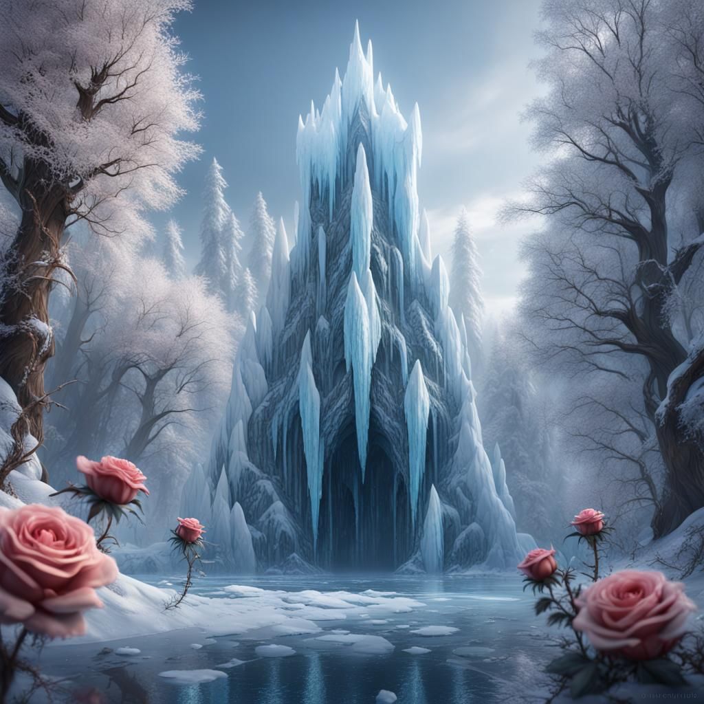 Detailed Ice Rose Matte Painting in 8K