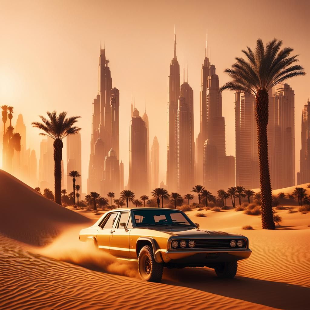 Futuristic Arabian City at Sunset: Cinematic Film Still