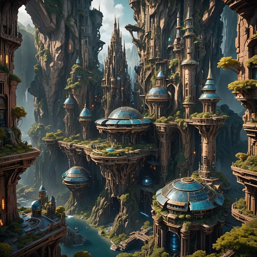 Fantasy City in Forest, Detailed Matte Painting