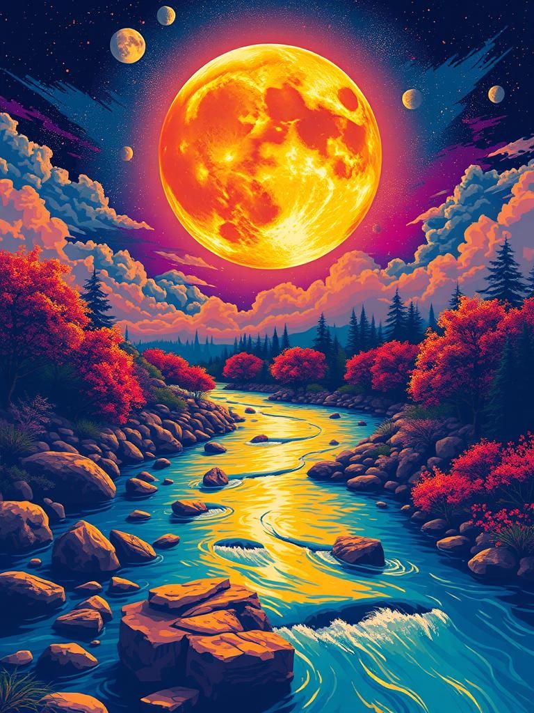 Fantasy River Scene with Pop Art Aesthetic