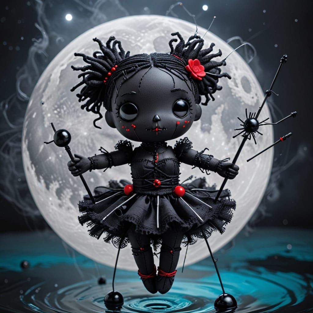 Magical Voodoo Doll in Whirlpool Under Full Moon