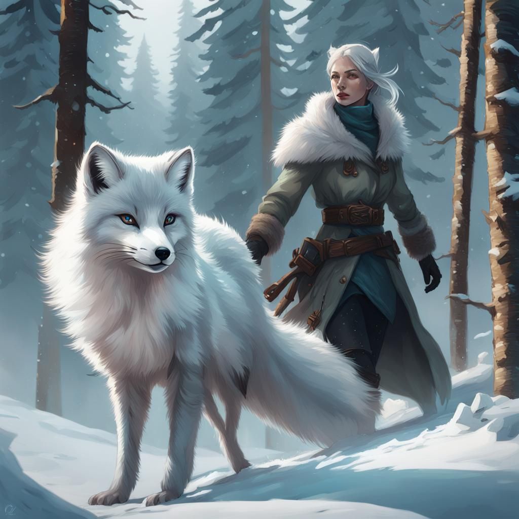 Arctic Fox Confrontation in Snowy Forest