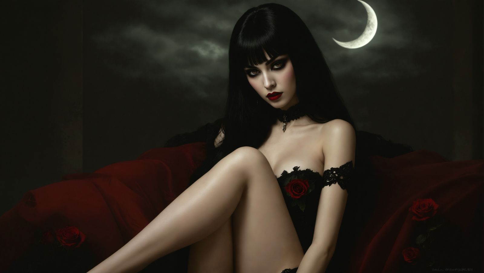 Vampire Woman's Portraiture in Dramatic Gothic Style