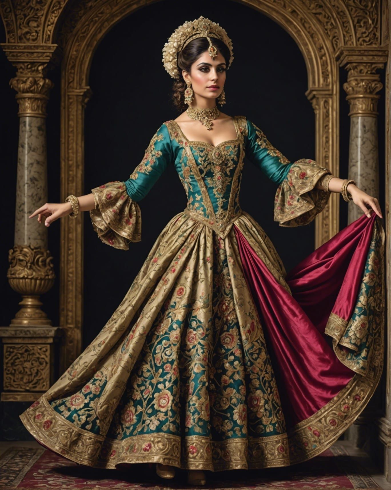 Baroque-Style Persian Dancer in Opulent Dress