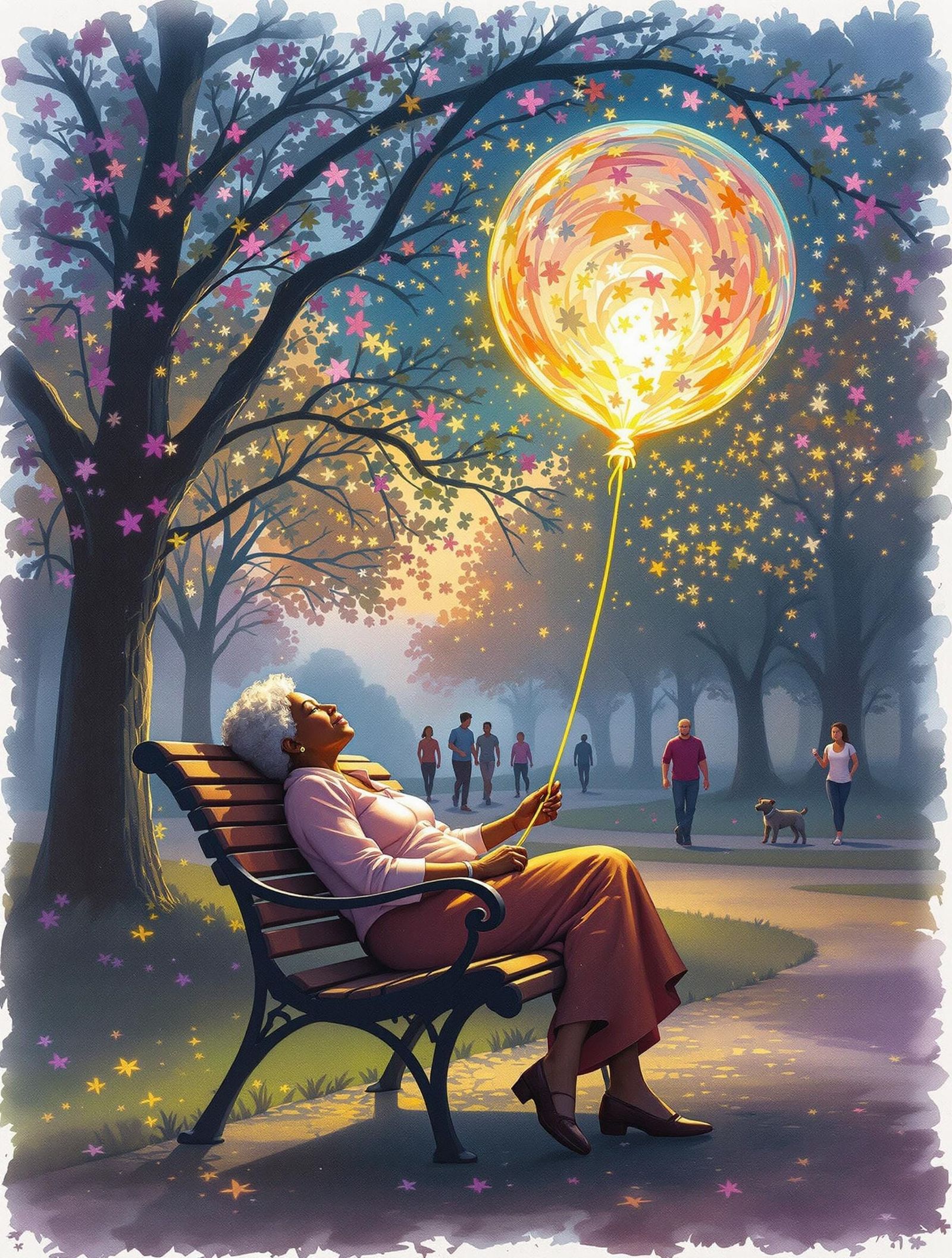 Peaceful Elderly Woman in Pastel Watercolor