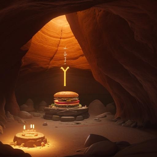 Burger Altar in Sandstone Cave with Glowing Runes