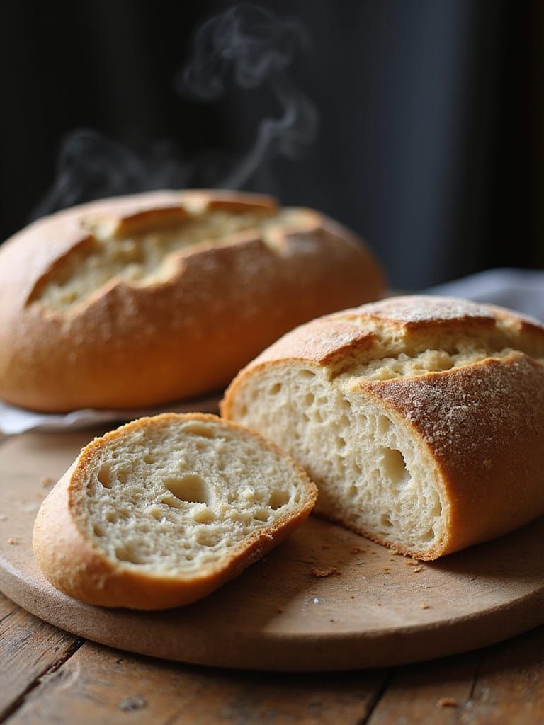 Fresh Sourdough Bread on Rustic Table, Photorealistic