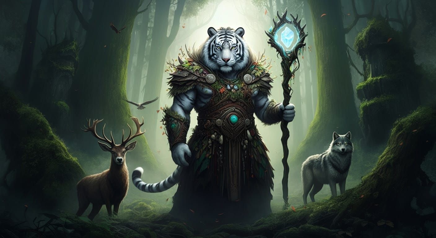 Epic Fantasy Portrait of a Colossal Druid Tiger-Human Hybrid