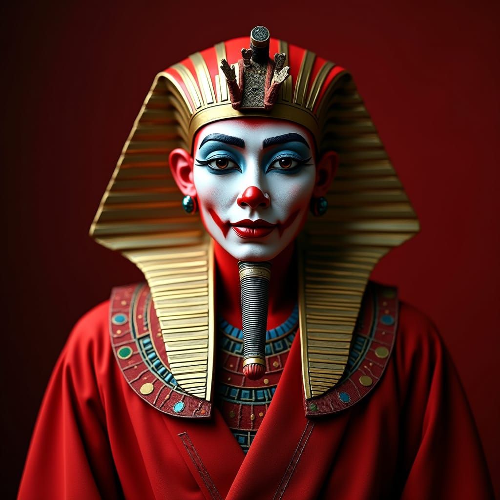 Tutankhamun, Harlequin, and Geisha in Red