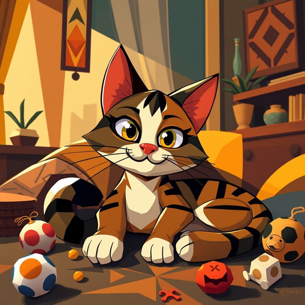 Cubist Feline Adventure in Art Deco Abode