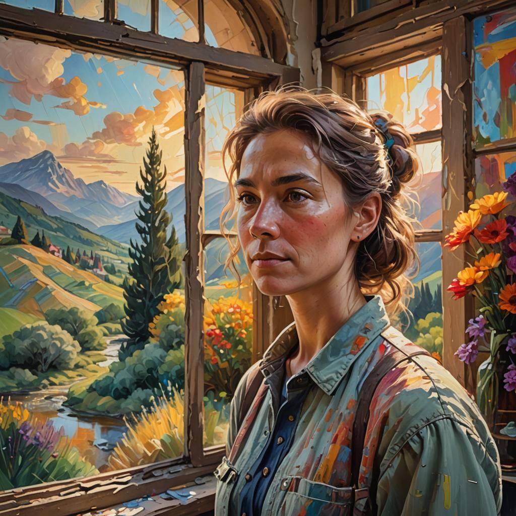 Artist's Colorful Landscape in Neo-Impressionist Style