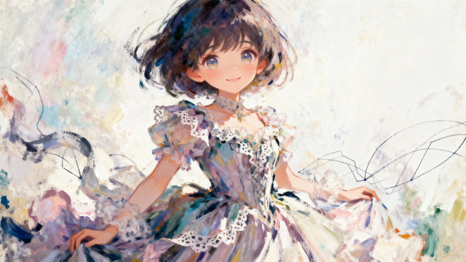 Anime Girl in Impressionist Digital Style with Cute Features