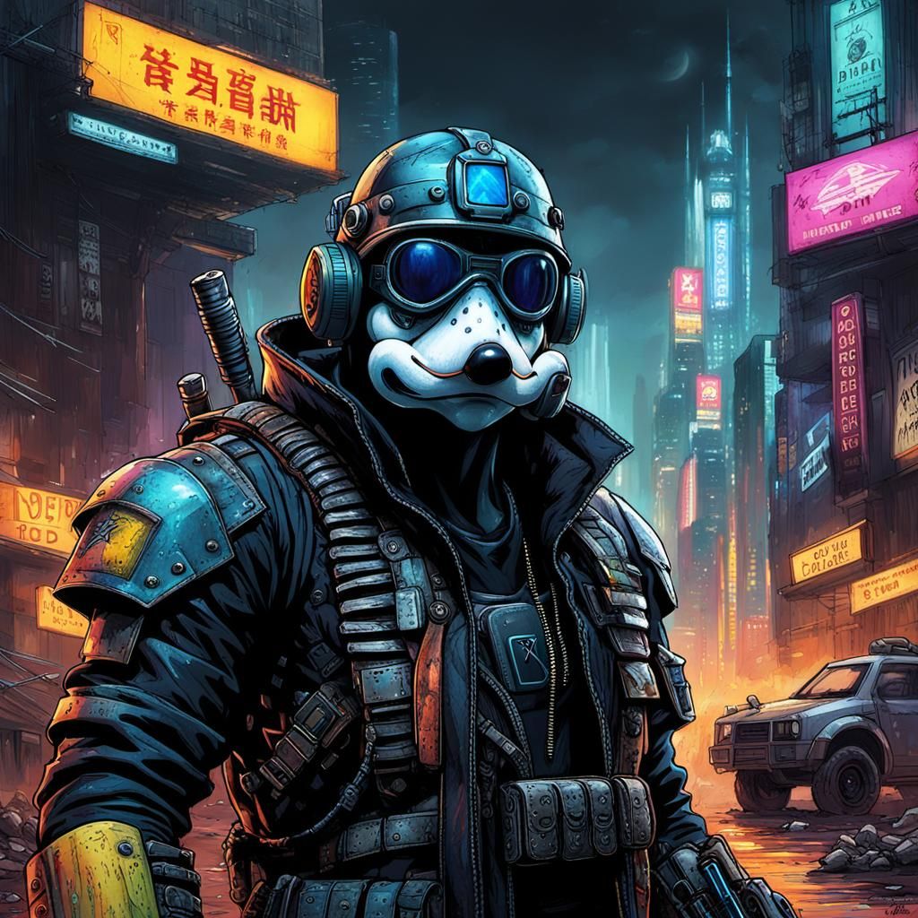 Post-Apocalyptic Raider in Cyberpunk Noir Style