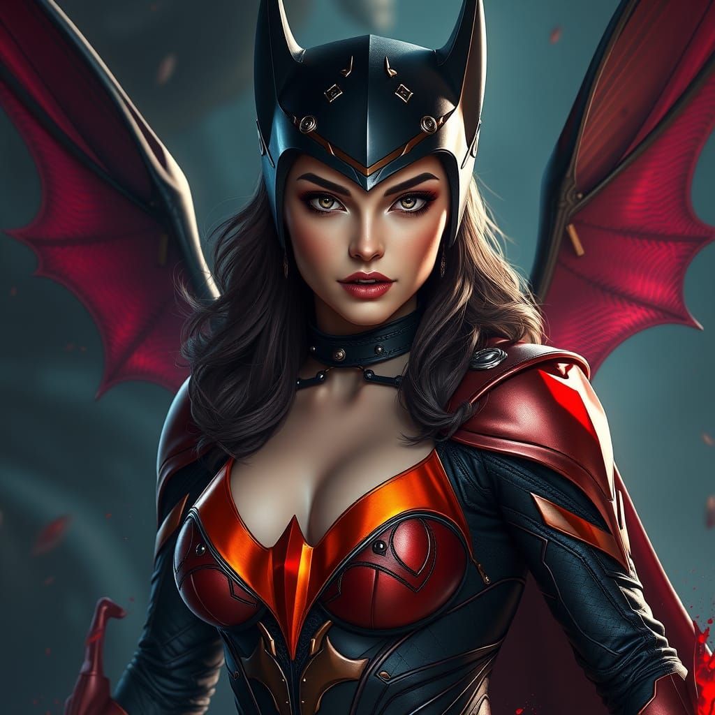 Sultry Fantasy Warrior in Vibrant, Dreamlike Landscape