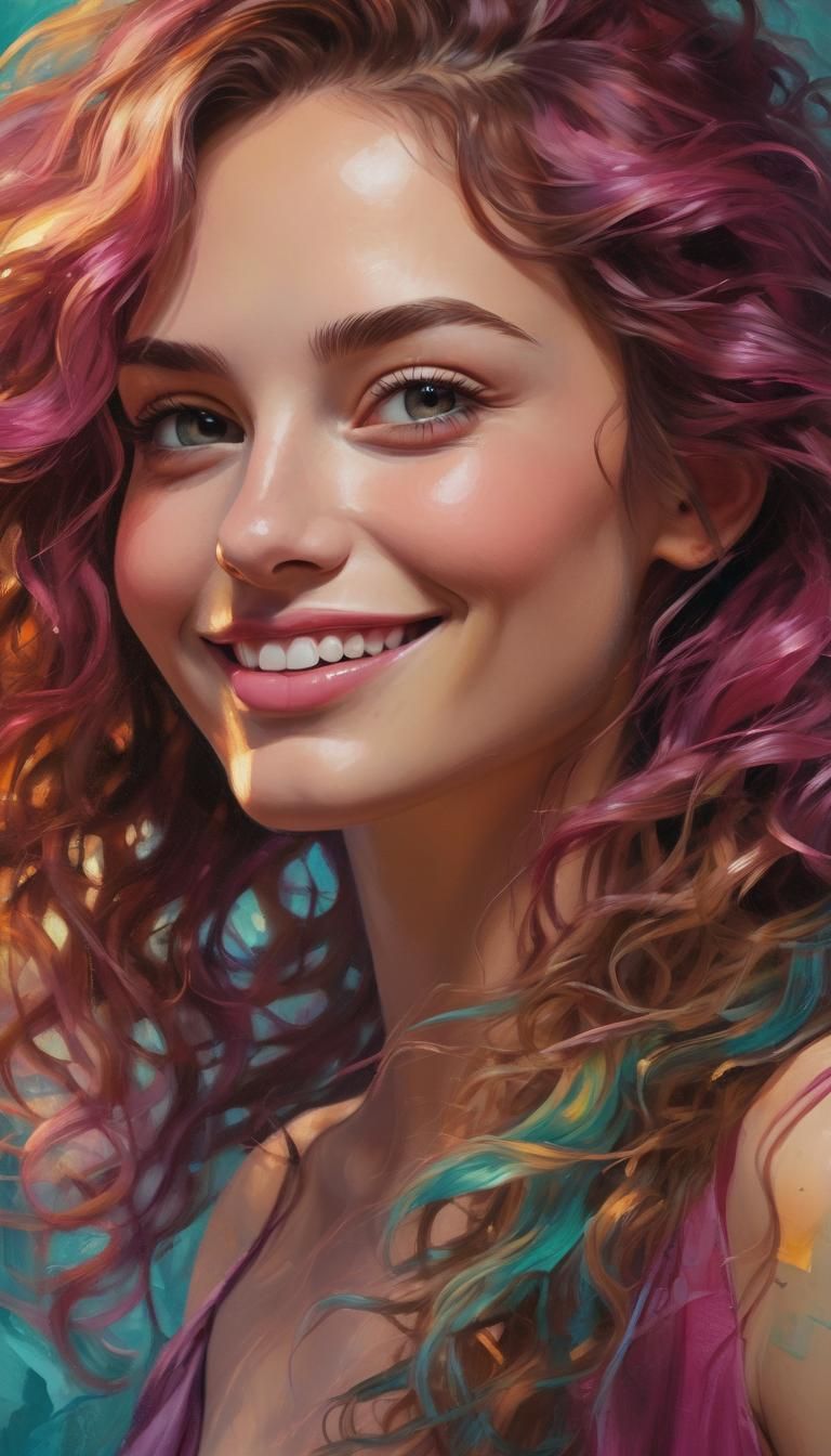 Beautiful Woman Portrait in Impasto Oil Painting