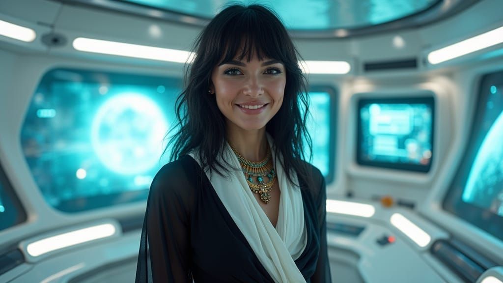 Ancient Egyptian Beauty in Futuristic Command Bridge