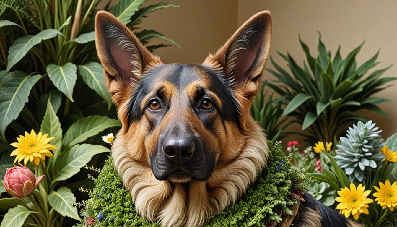 Botanical German Shepherd in Renaissance Style