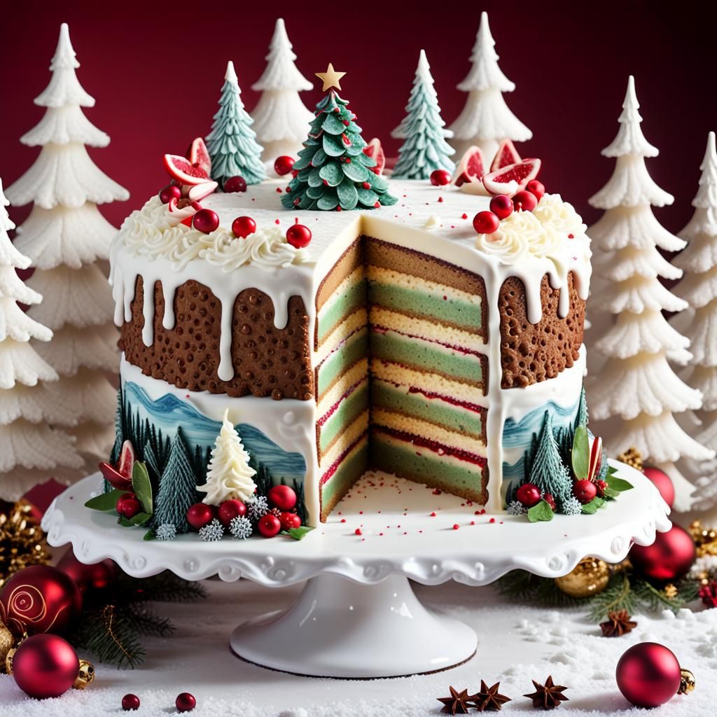 Festive Christmas Cake Sculpture with Slice