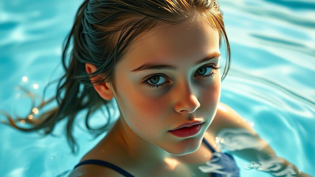 Girl in Swimming Pool, Colorful Digital Art