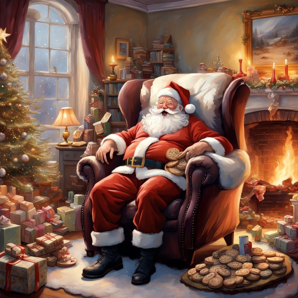 Jovial Santa Claus in Cozy Americana Setting