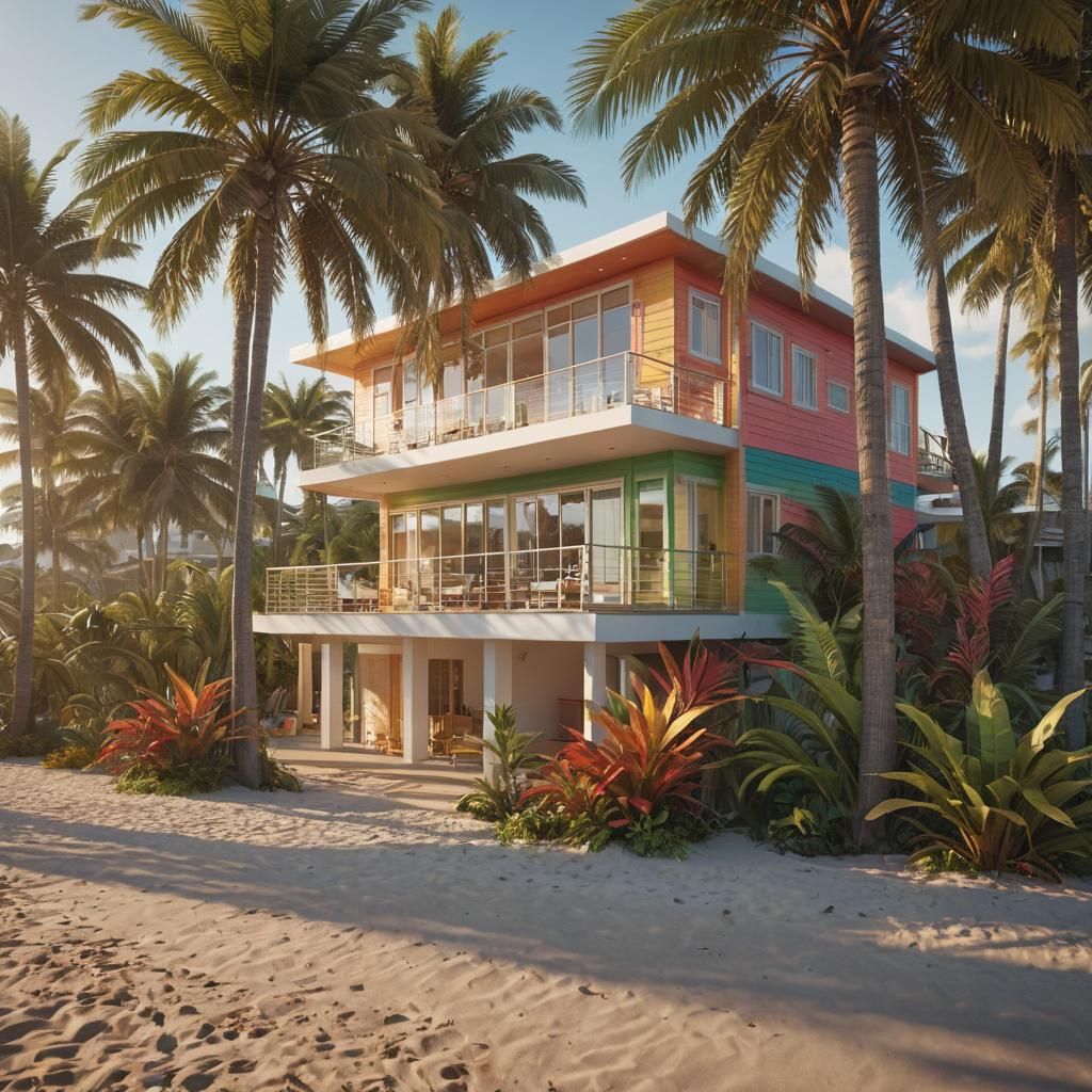 Modern Beach House with Ocean View, Digital Art