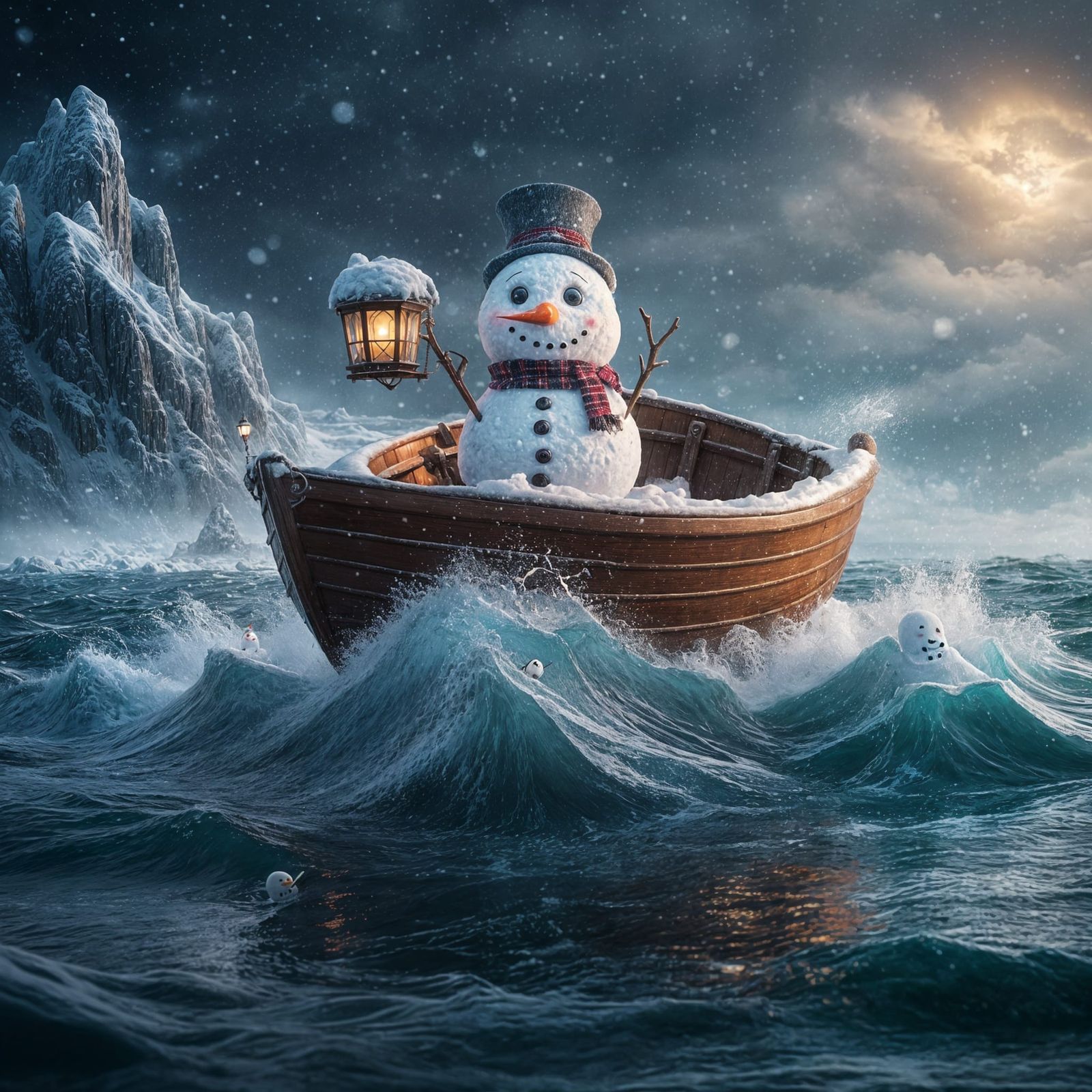 Snowman In A Boat