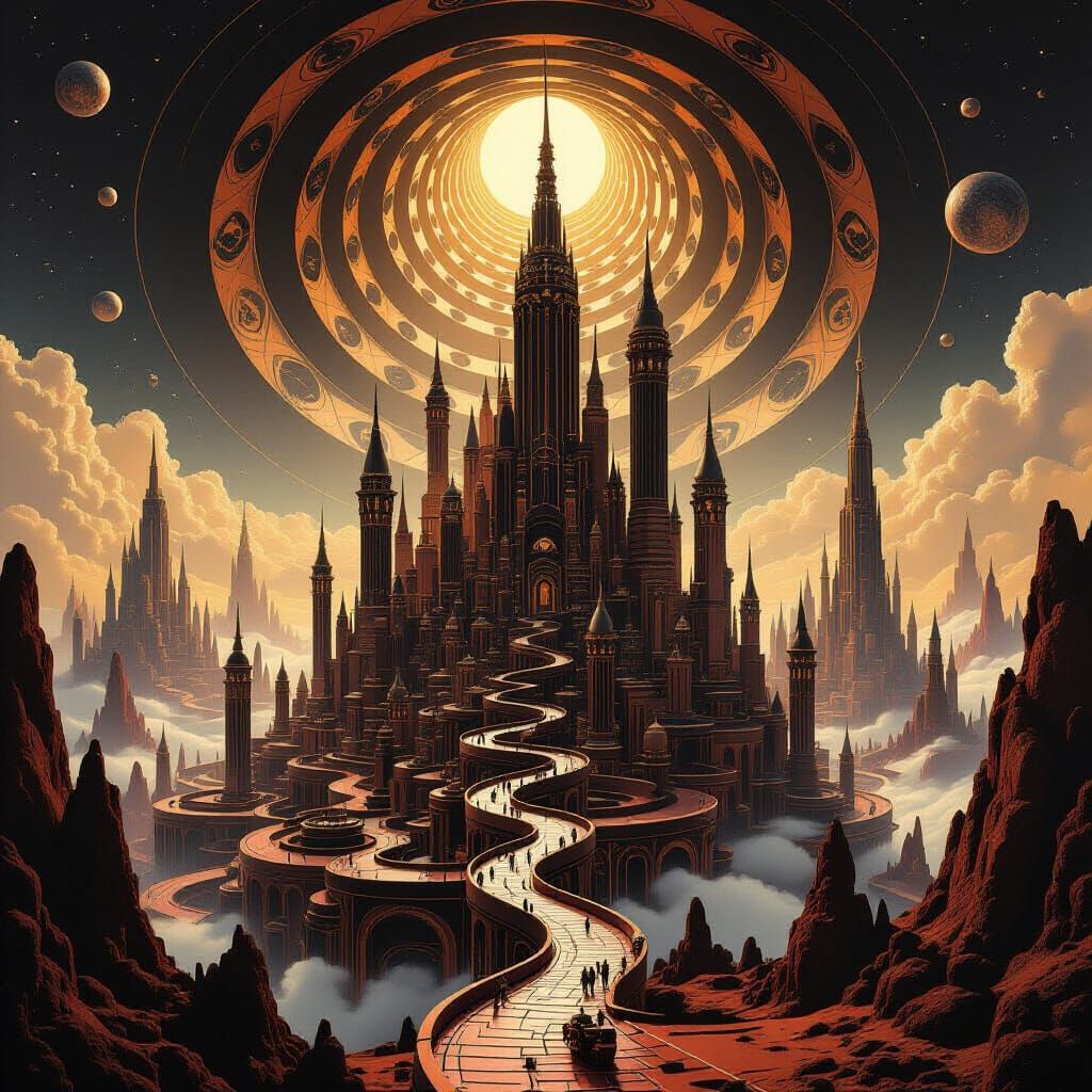 Chocolate Alien City Inspired by Escher