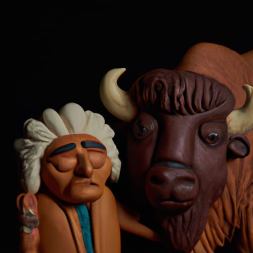 Native American Claymation Art of a Medicine Chief and Buffa...