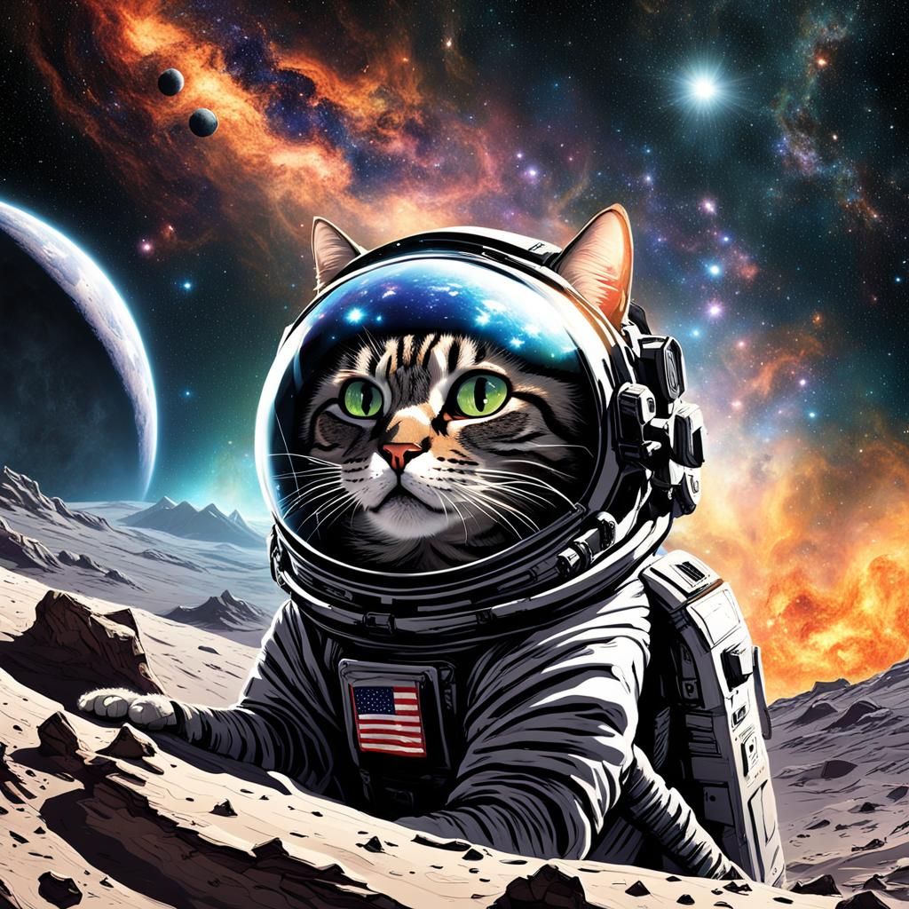 Cosmic Cat Astronaut Exploring Space Wonders