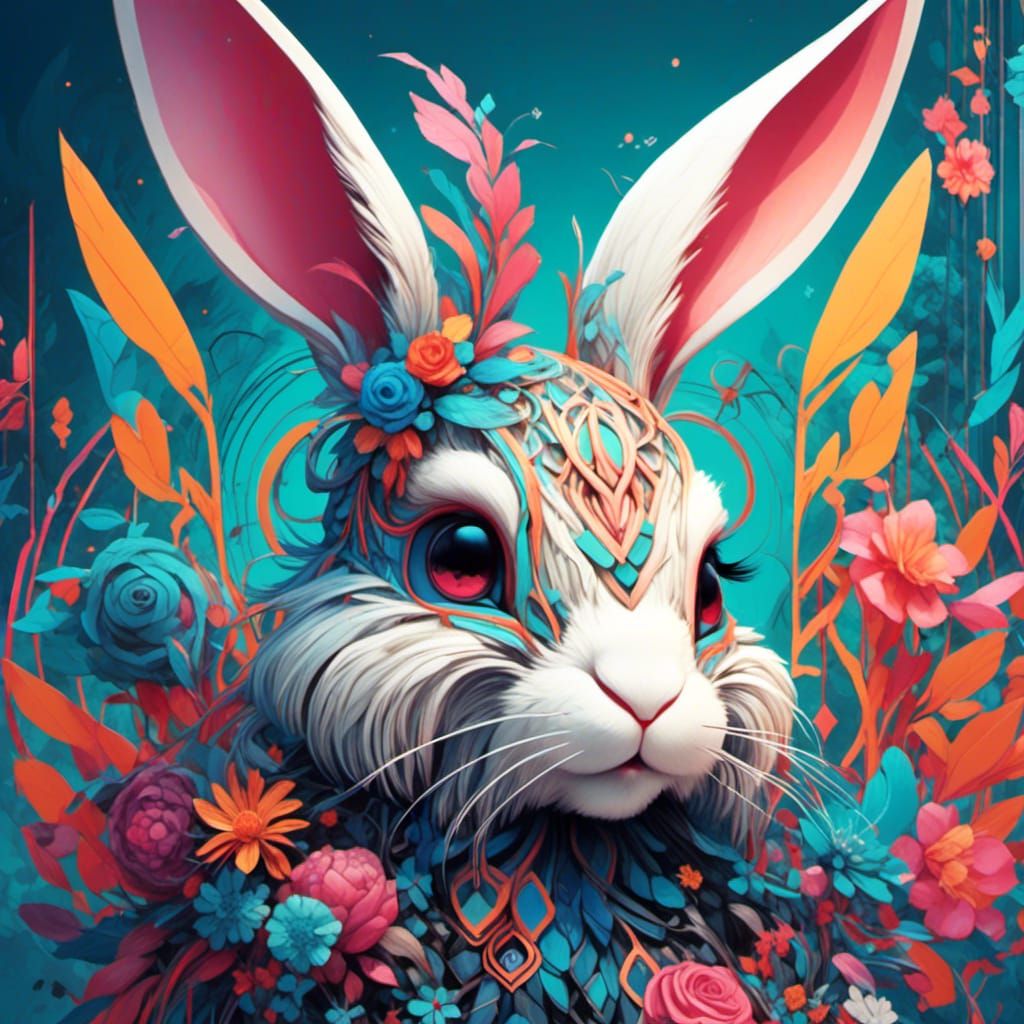 Colorful Rabbit Portrait in Digital Art Style