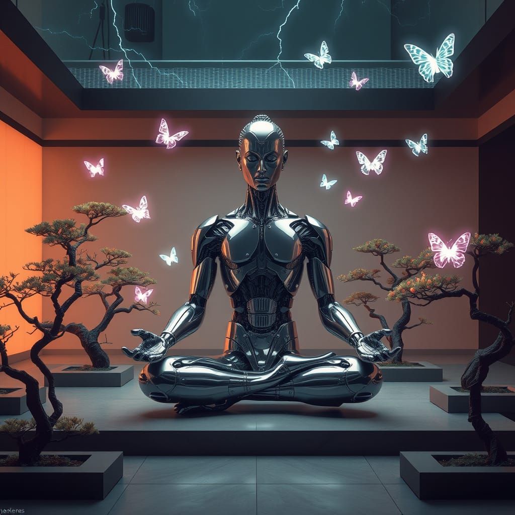 Cybernetic Zen Master in Futuristic Temple