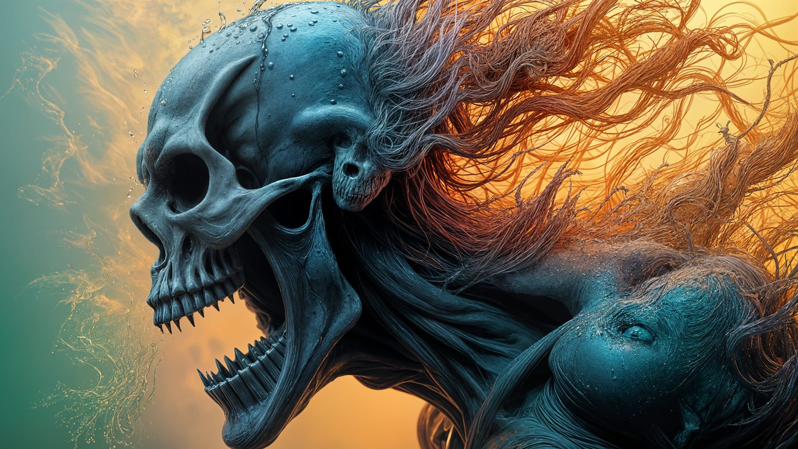 Colorful Liquid Portrait of a Skull-Faced Man