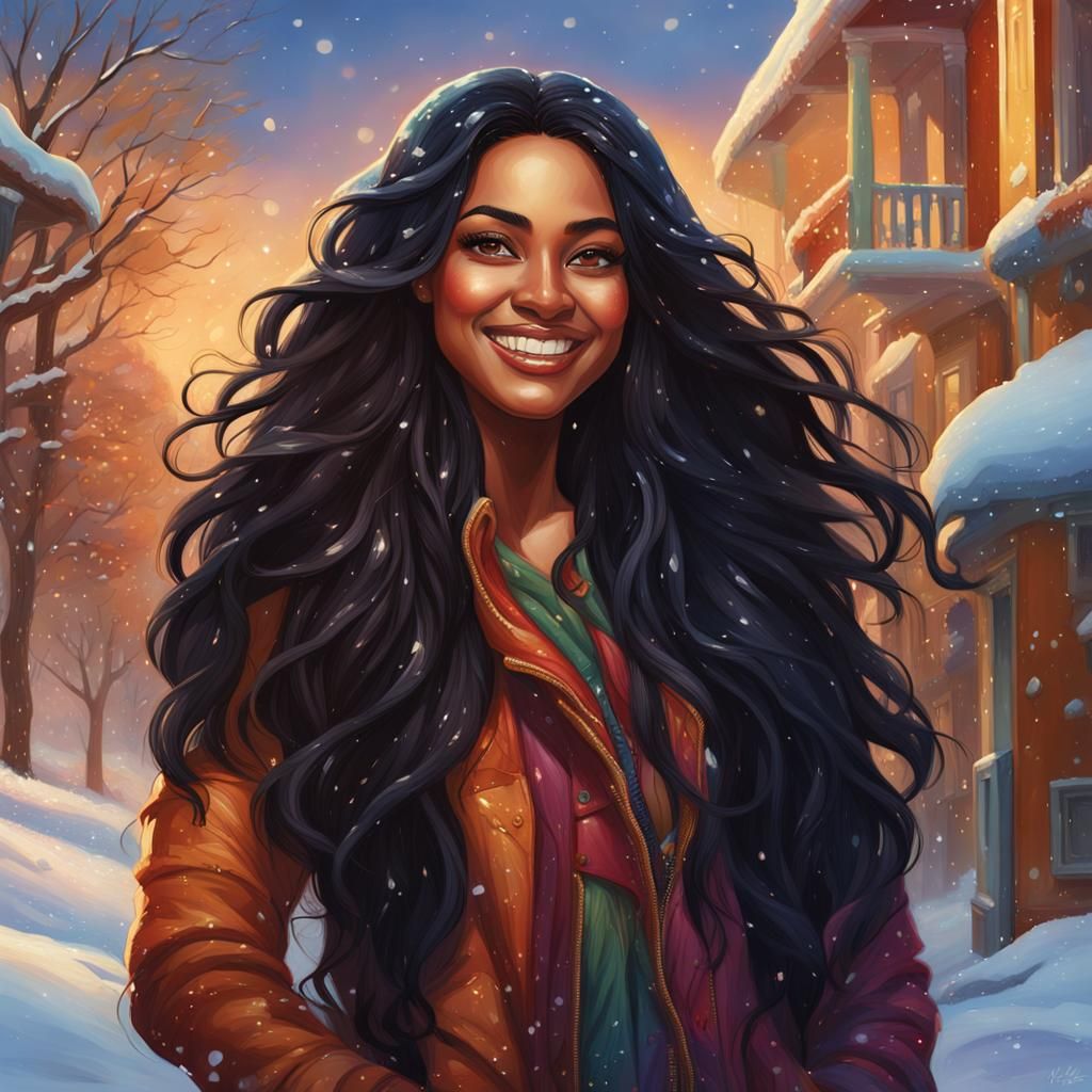 Puerto Rican Winter Vixen: Hyperrealistic Splash Art Portrai...